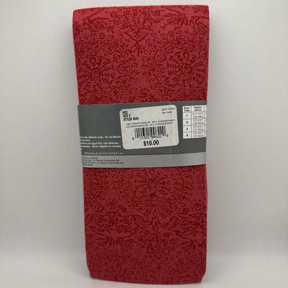 Worthington Control Top Tights Size 2 Red Lace Pattern Nylon/Spandex Hosiery - Picture 3 of 4